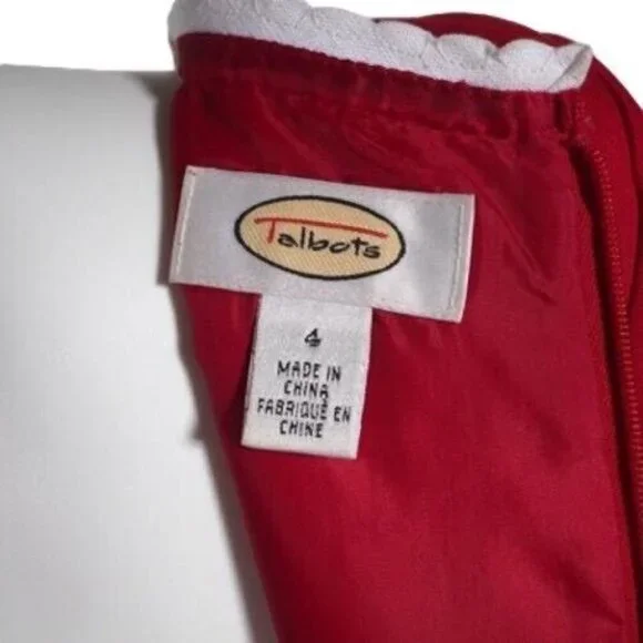 Talbots Dress Womens Size 4 Linen Blend Asian Floral Short Sleeve Lined Red Whit - Picture 9 of 11